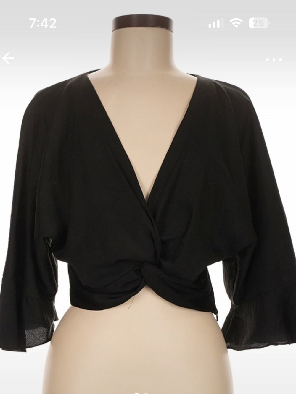 Zara Black Twist-Front 3/4 Sleeve Tunic